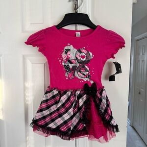 NWT George Baby Girls 24M Pink Black Plaid LOVE Hearts Ruffle Tutu Dress Outfit